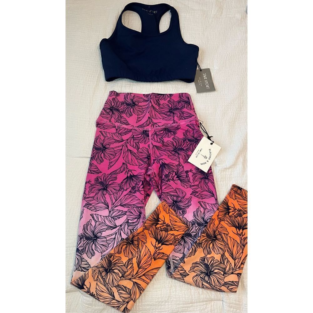 New Electric & Rose Sunset Legging and Sports Top SET Hibiscus Print